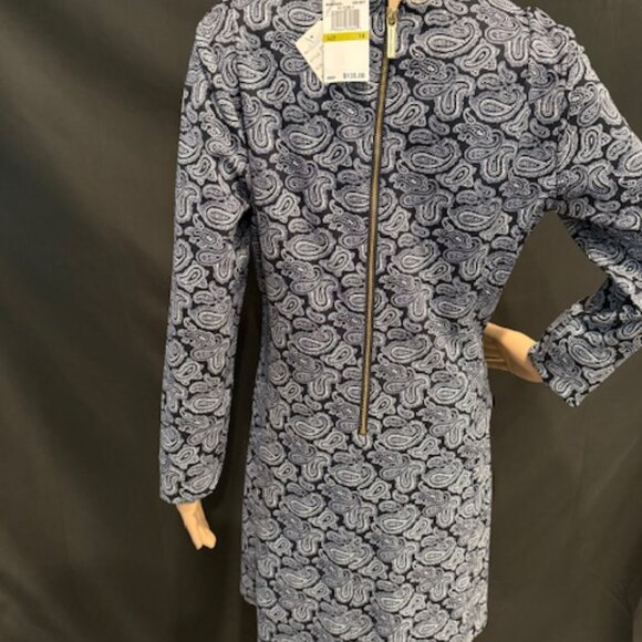Michael Kors Navy Paisley Long-Sleeve Sheath Dress – Size 14 - Picture 6 of 7